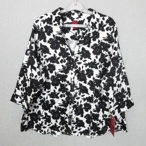 212 Collection Shirt Womens 2X Floral Button Up Stretch 3/4 Sleeve Top Blouse